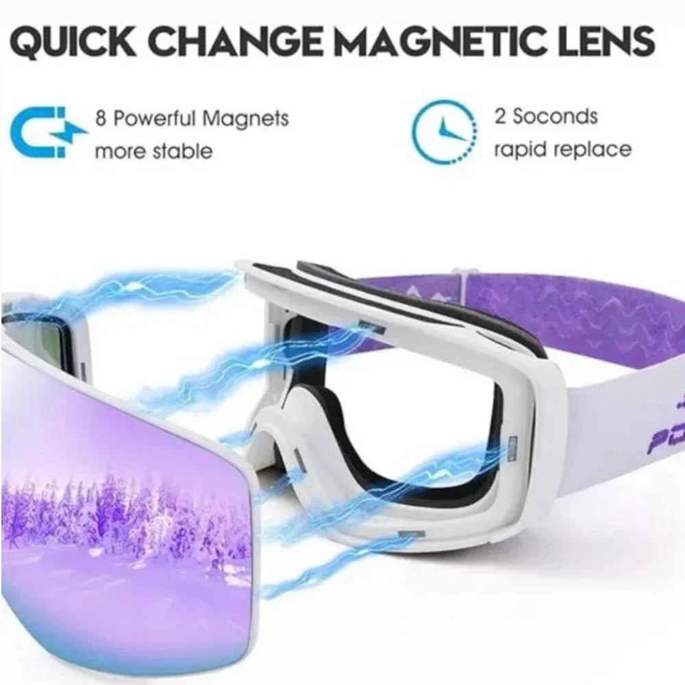 Ski Snowboard Goggles Magnetic Anti-Fog UV400